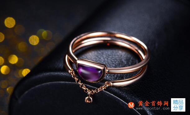 玫瑰金時尚紫晶戒指的戴法