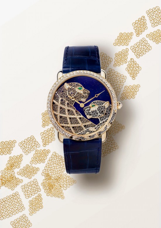 卡地亞Ronde Louis Cartier Filigrane金銀絲細工美洲豹腕表-珠寶首飾展示圖【行業經典】